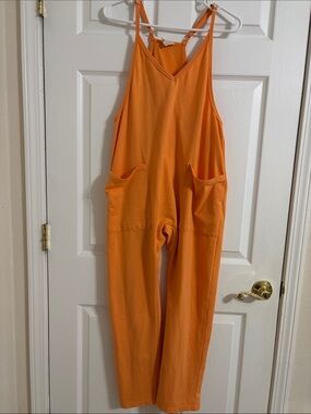 Casual Orange Pocket Romper Jumpsuit
